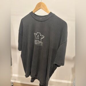 All Saints Dark Gray Cropped Drop-Shoulder Graphic Tee